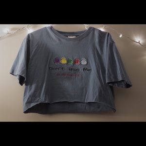 Navy blue “Don’t Bug Me” graphic crop top